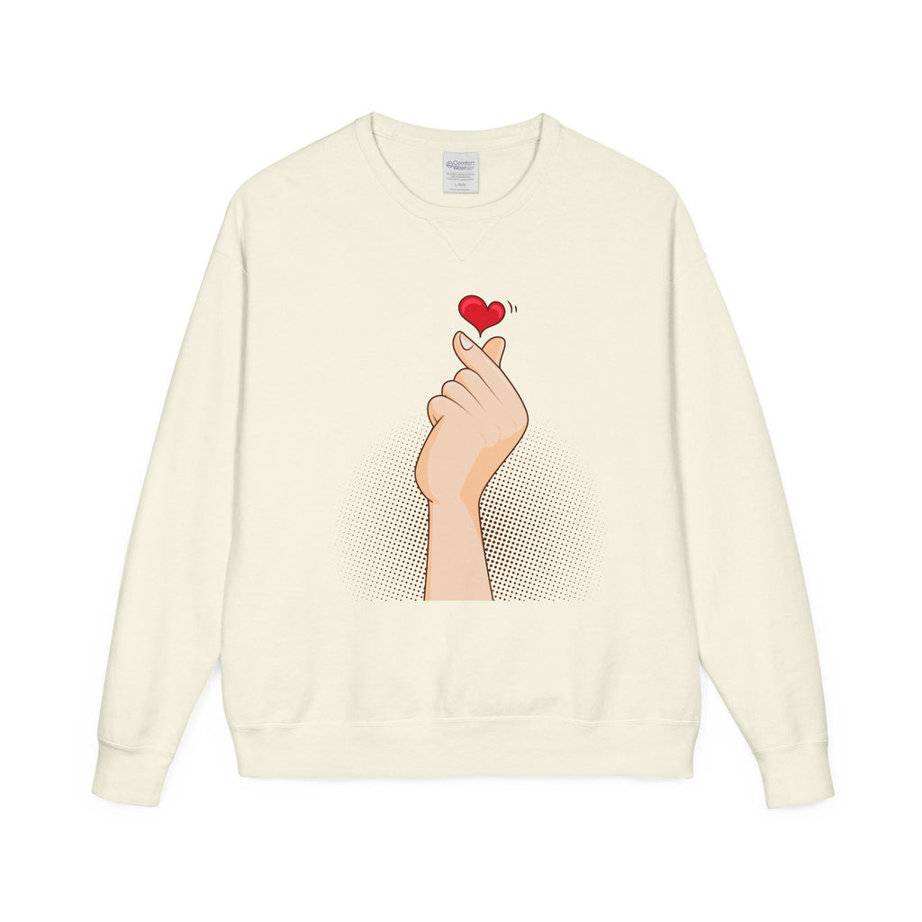 Korean Finger Heart Sweatshirt – Minimal Cute Graphic Crewneck
