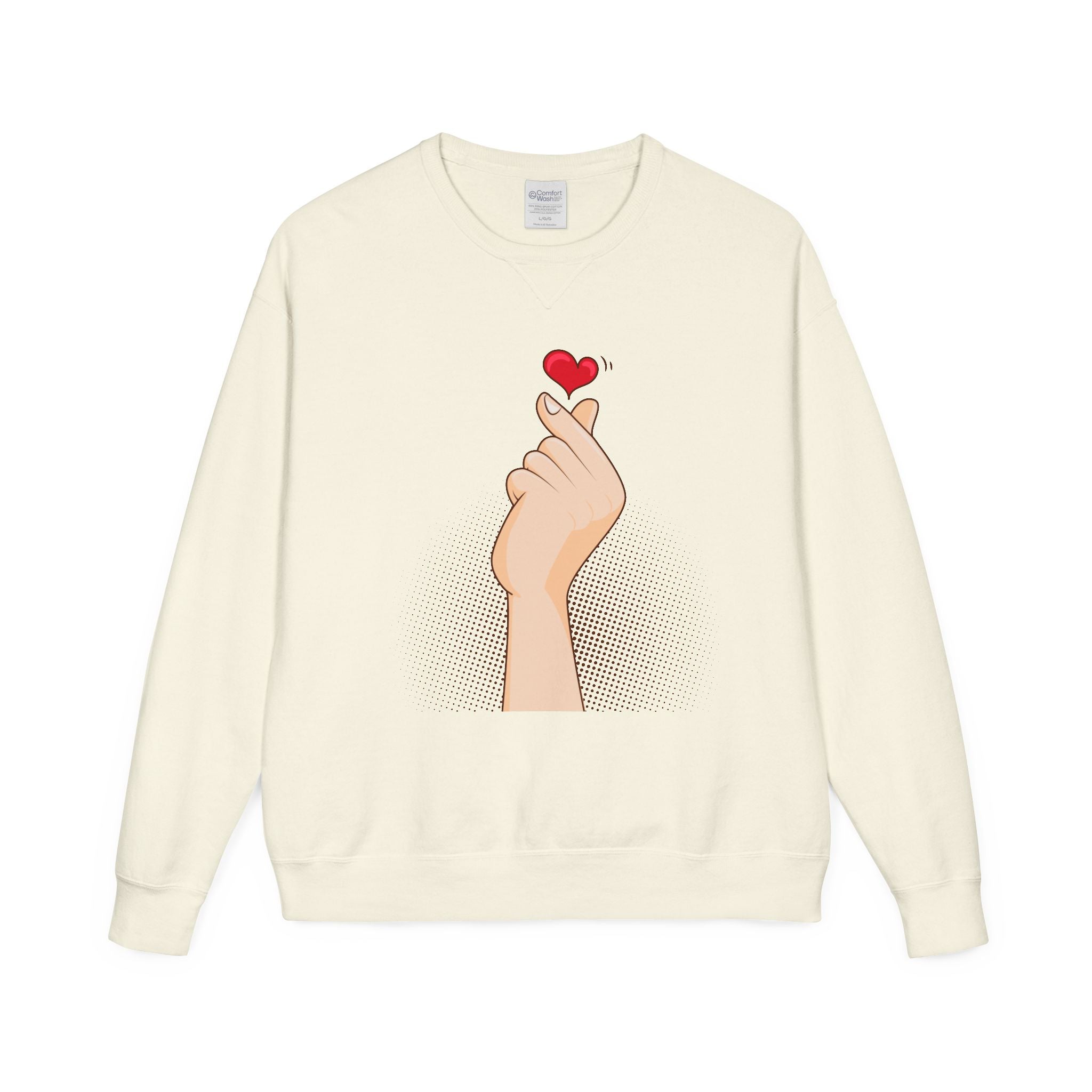 Korean Finger Heart Sweatshirt – Minimal Cute Graphic Crewneck