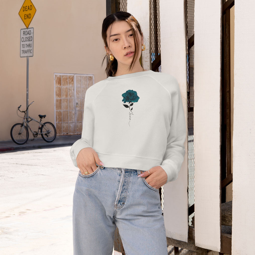 Cropped Pullover — Teal Rose Graphic Women's Sweatshirt