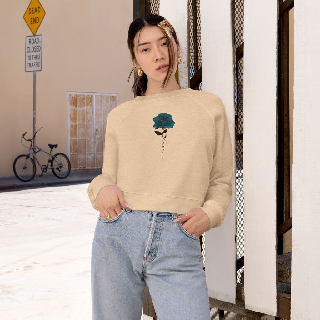 Cropped Pullover — Teal Rose Graphic Women's Sweatshirt