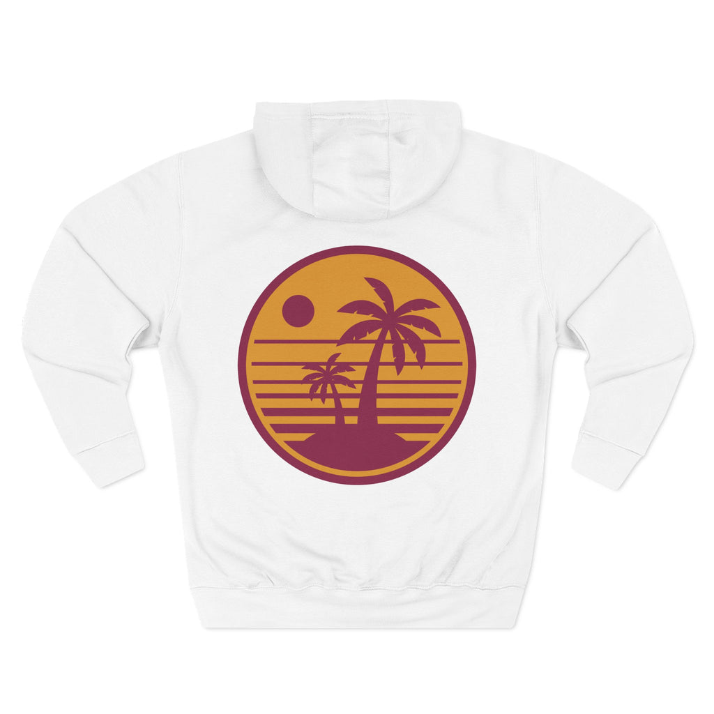 Sunset Palm Hoodie — Retro Tropical Beach Graphic Fleece Hoodie