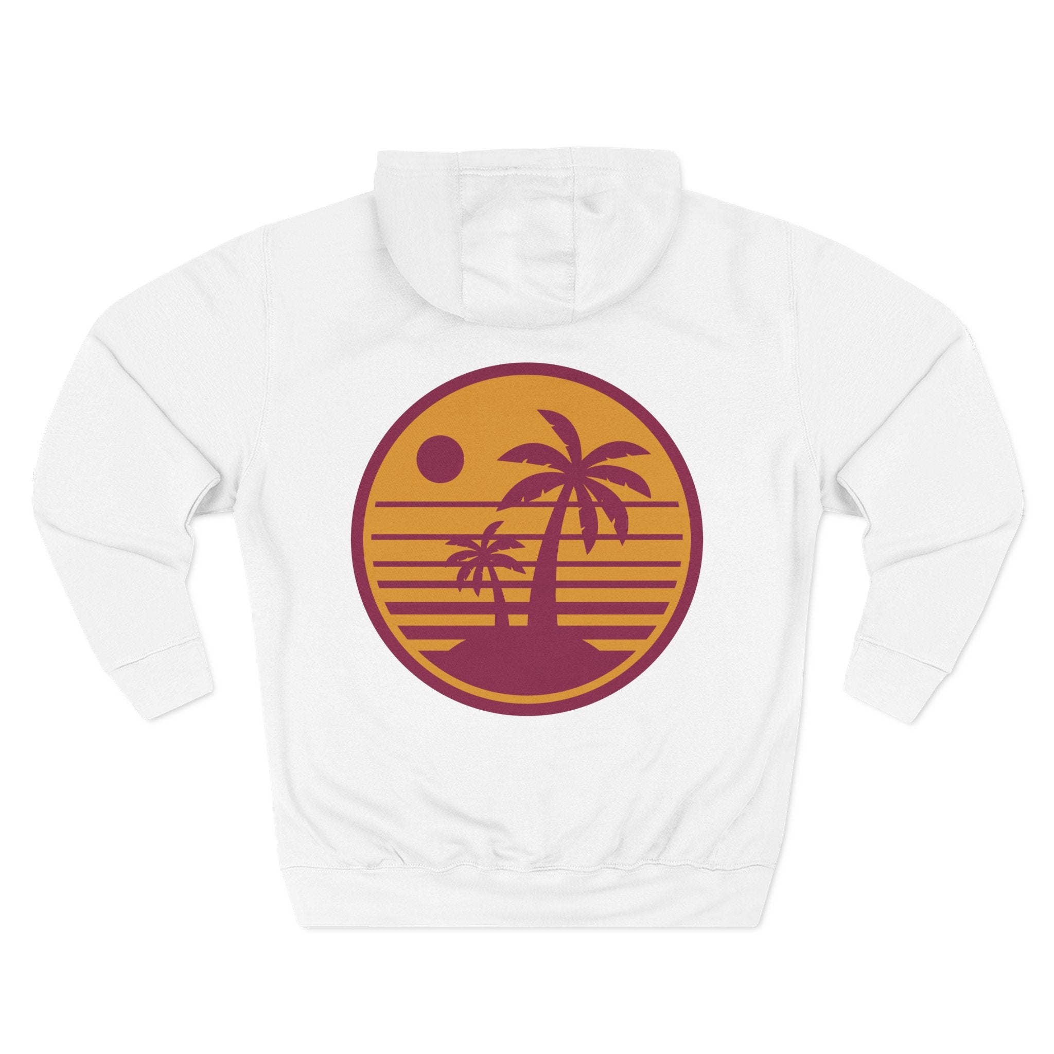 Sunset Palm Hoodie — Retro Tropical Beach Graphic Fleece Hoodie